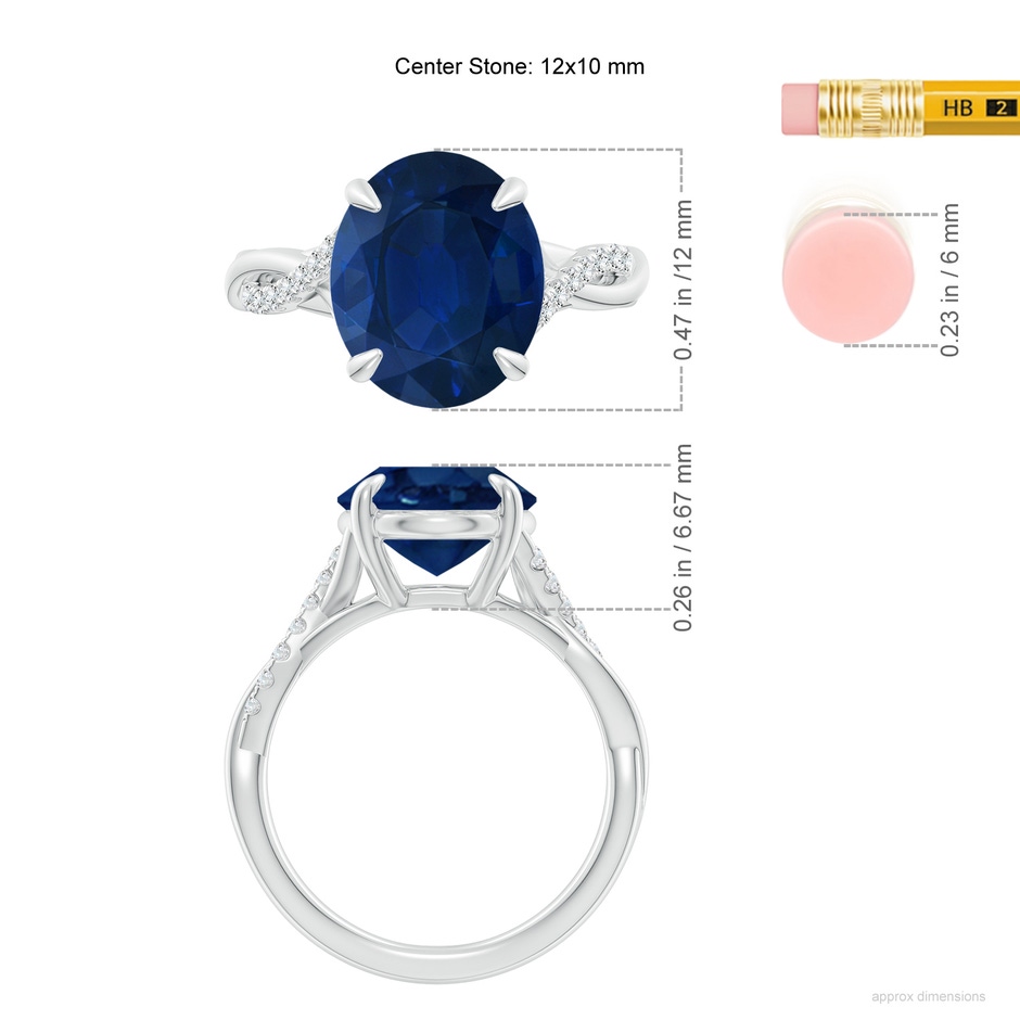 12x10mm AA Oval Blue Sapphire Twisted Shank Engagement Ring in P950 Platinum ruler