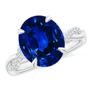 12x10mm AAAA Oval Blue Sapphire Twisted Shank Engagement Ring in P950 Platinum