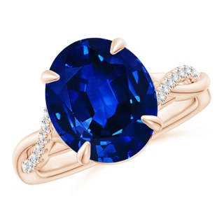 12x10mm AAAA Oval Blue Sapphire Twisted Shank Engagement Ring in Rose Gold