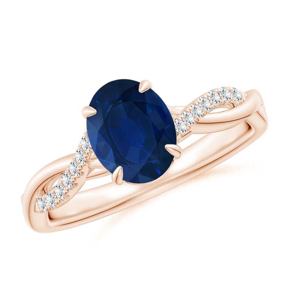 8x6mm AA Oval Blue Sapphire Twisted Shank Engagement Ring in Rose Gold 
