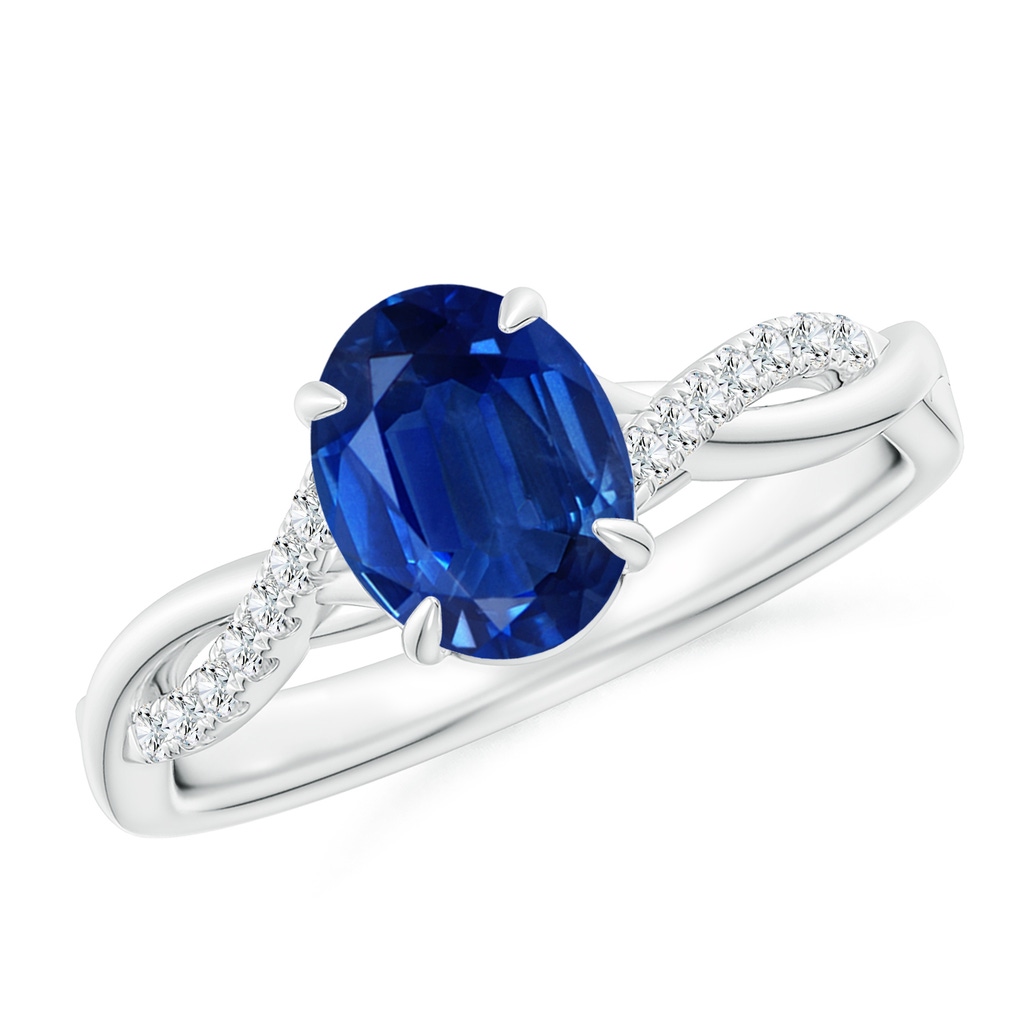 8x6mm AAA Oval Blue Sapphire Twisted Shank Engagement Ring in White Gold