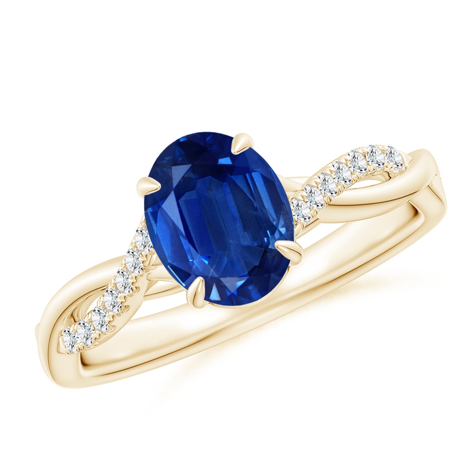 8x6mm AAA Oval Blue Sapphire Twisted Shank Engagement Ring in Yellow Gold 