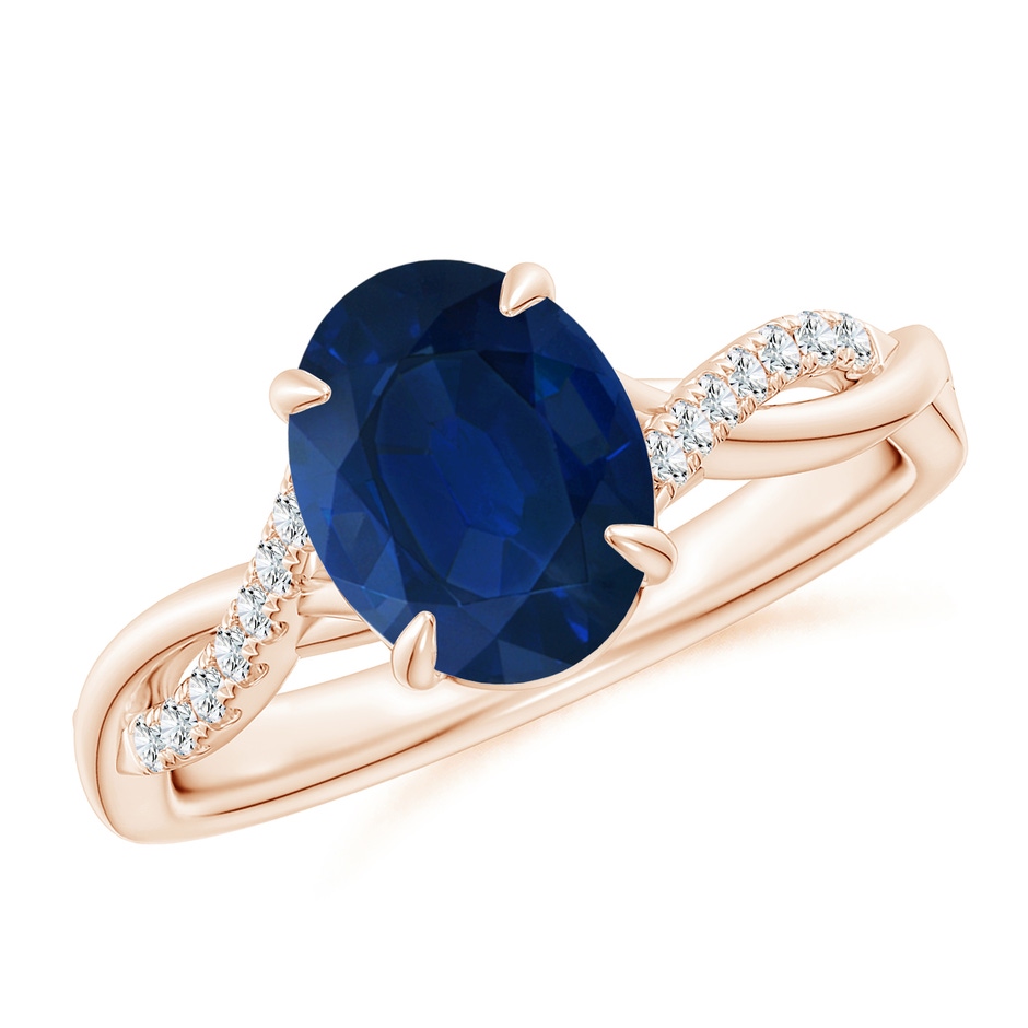 9x7mm AA Oval Blue Sapphire Twisted Shank Engagement Ring in Rose Gold 