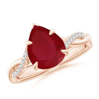 10x8mm AA Pear-Shaped Ruby Twisted Shank Engagement Ring in Rose Gold