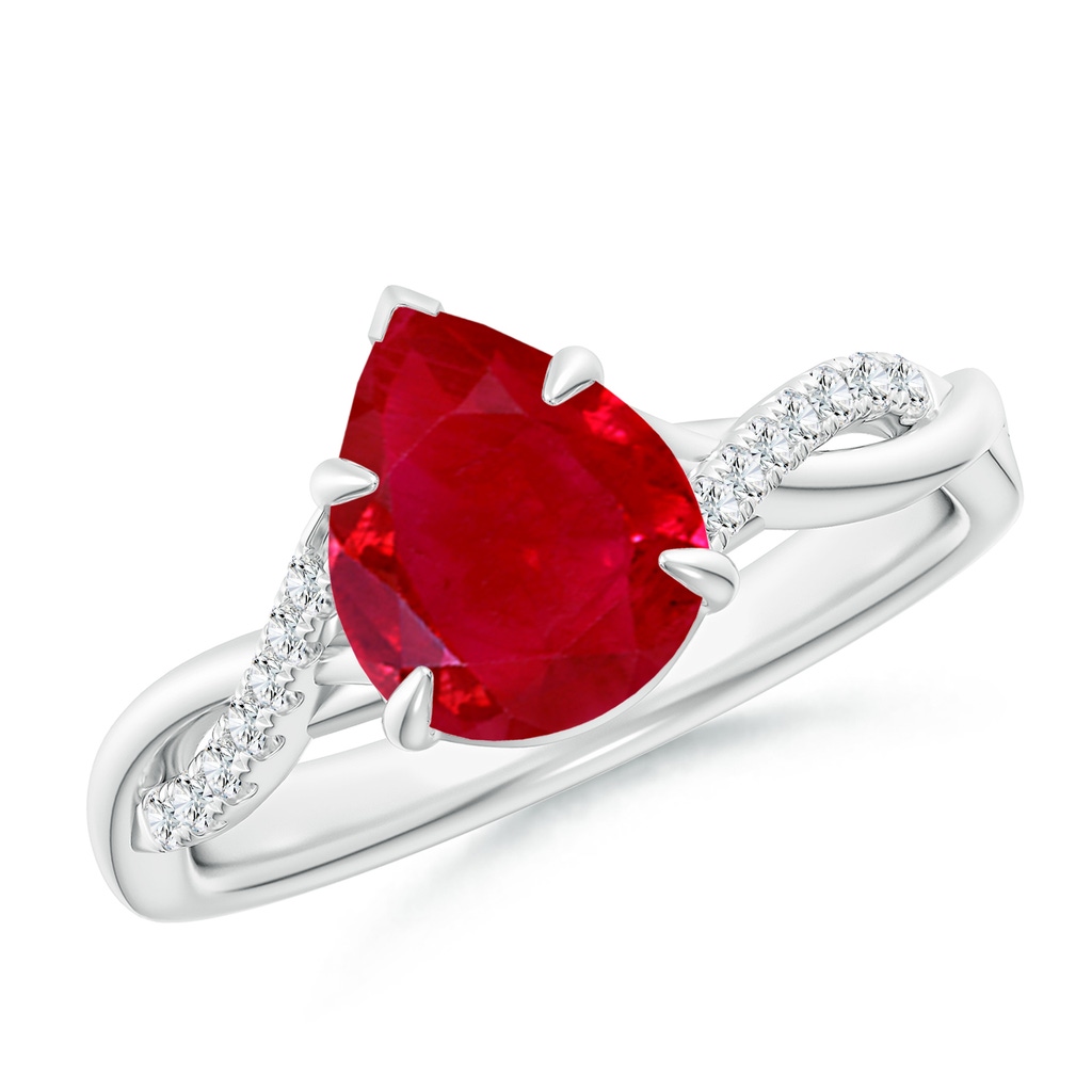 9x7mm AAA Pear-Shaped Ruby Twisted Shank Engagement Ring in White Gold