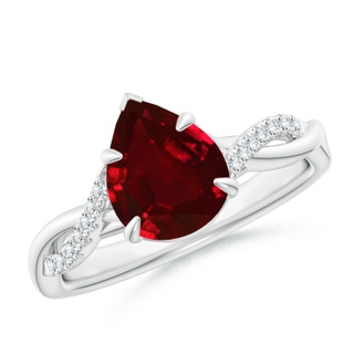 9x7mm AAAA Pear-Shaped Ruby Twisted Shank Engagement Ring in P950 Platinum