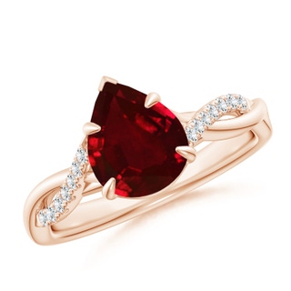 9x7mm AAAA Pear-Shaped Ruby Twisted Shank Engagement Ring in Rose Gold