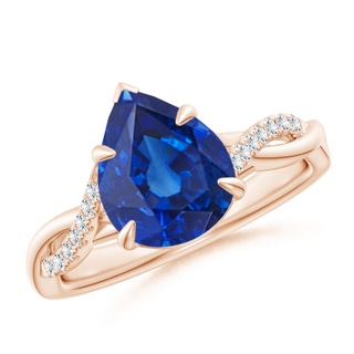 10x8mm AAA Pear-Shaped Blue Sapphire Twisted Shank Engagement Ring in Rose Gold