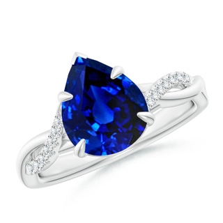 10x8mm AAAA Pear-Shaped Blue Sapphire Twisted Shank Engagement Ring in P950 Platinum