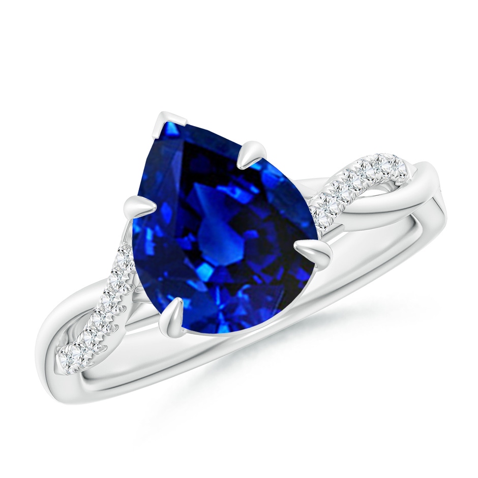 10x8mm Lab-Grown Pear-Shaped Blue Sapphire Twisted Shank Engagement Ring in White Gold 