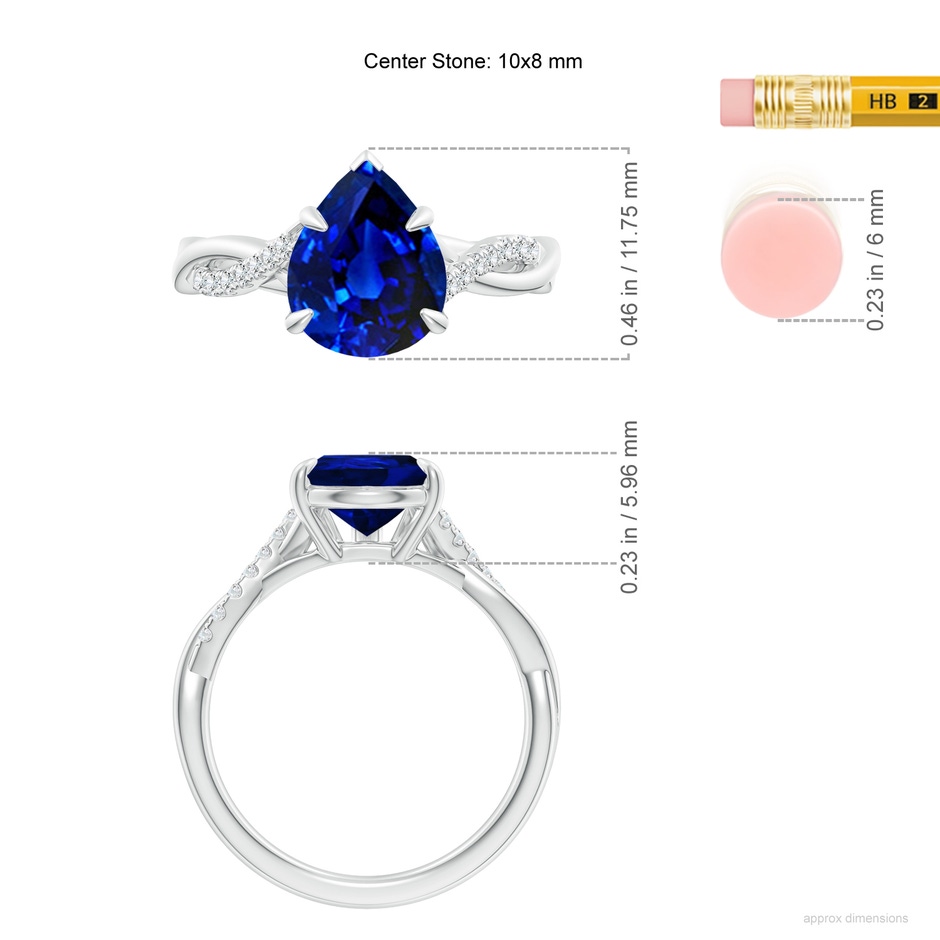 10x8mm Lab-Grown Pear-Shaped Blue Sapphire Twisted Shank Engagement Ring in White Gold ruler