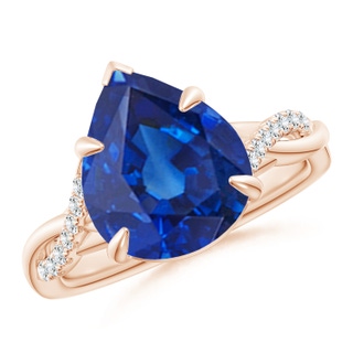 12x10mm AAA Pear-Shaped Blue Sapphire Twisted Shank Engagement Ring in 9K Rose Gold