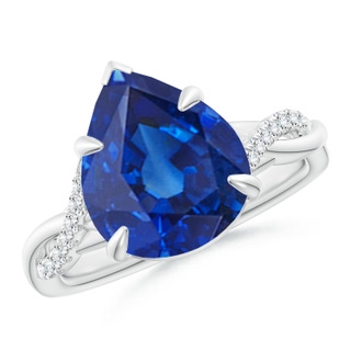 12x10mm AAA Pear-Shaped Blue Sapphire Twisted Shank Engagement Ring in P950 Platinum