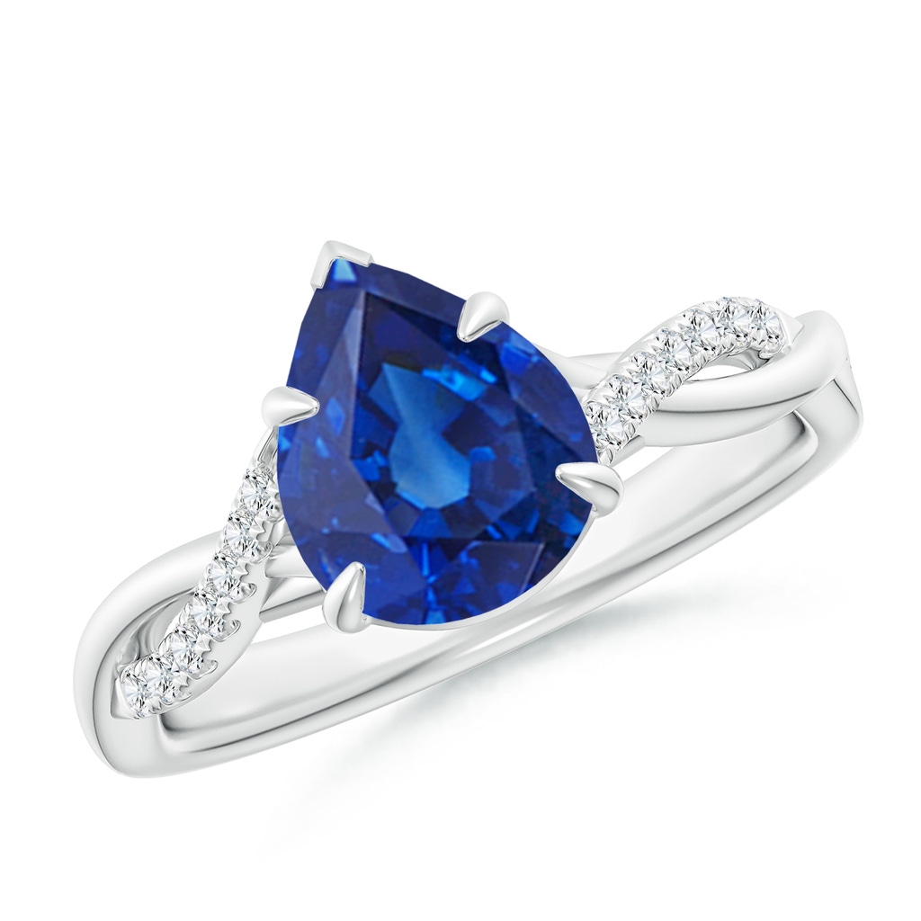 9x7mm AAA Pear-Shaped Blue Sapphire Twisted Shank Engagement Ring in White Gold