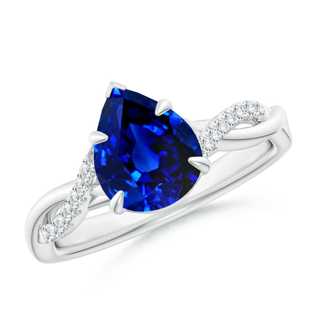 9x7mm Lab-Grown Pear-Shaped Blue Sapphire Twisted Shank Engagement Ring in White Gold