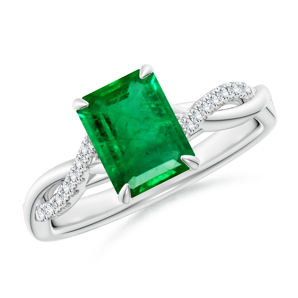8x6mm AAA Emerald-Cut Emerald Twisted Shank Engagement Ring in White Gold