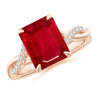 10x8mm AAA Emerald-Cut Ruby Twisted Shank Engagement Ring in 9K Rose Gold