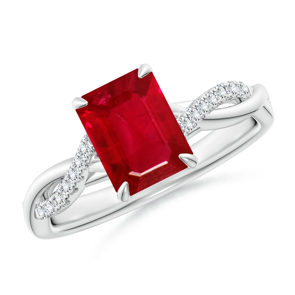 8x6mm AAA Emerald-Cut Ruby Twisted Shank Engagement Ring in White Gold