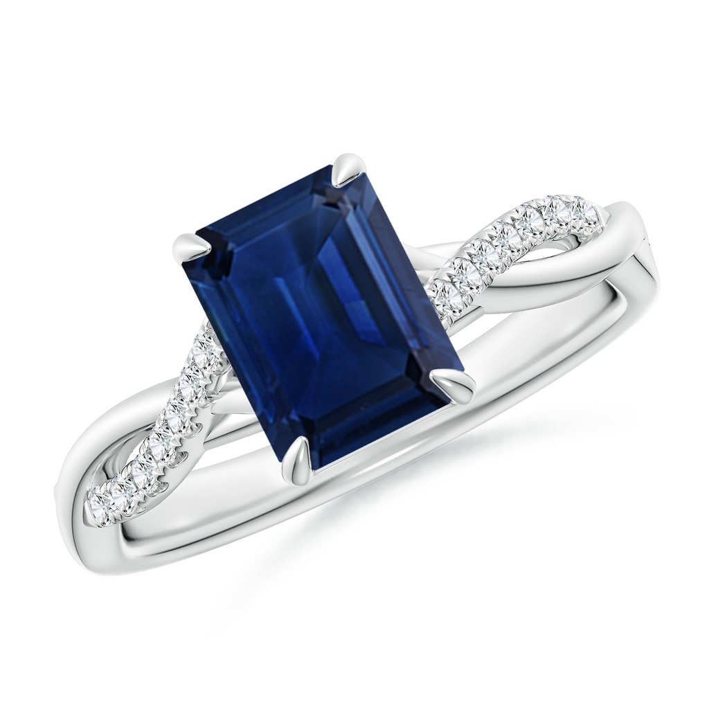 8x6mm AAA Emerald-Cut Blue Sapphire Twisted Shank Engagement Ring in White Gold