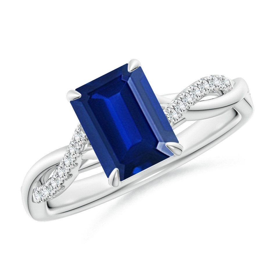 8x6mm Lab-Grown Emerald-Cut Blue Sapphire Twisted Shank Engagement Ring in White Gold 