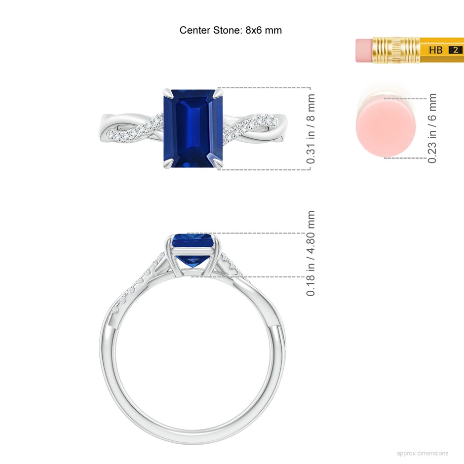 8x6mm Lab-Grown Emerald-Cut Blue Sapphire Twisted Shank Engagement Ring in White Gold ruler