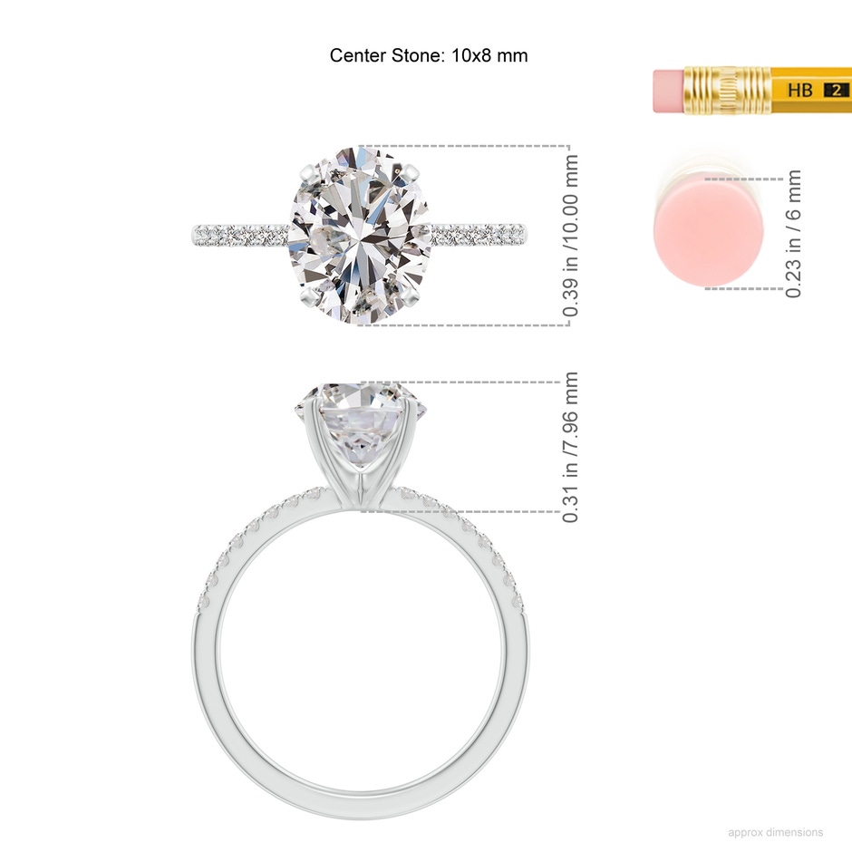 10x8mm IJI1I2 Peg Head Oval Diamond Classic Engagement Ring in White Gold ruler