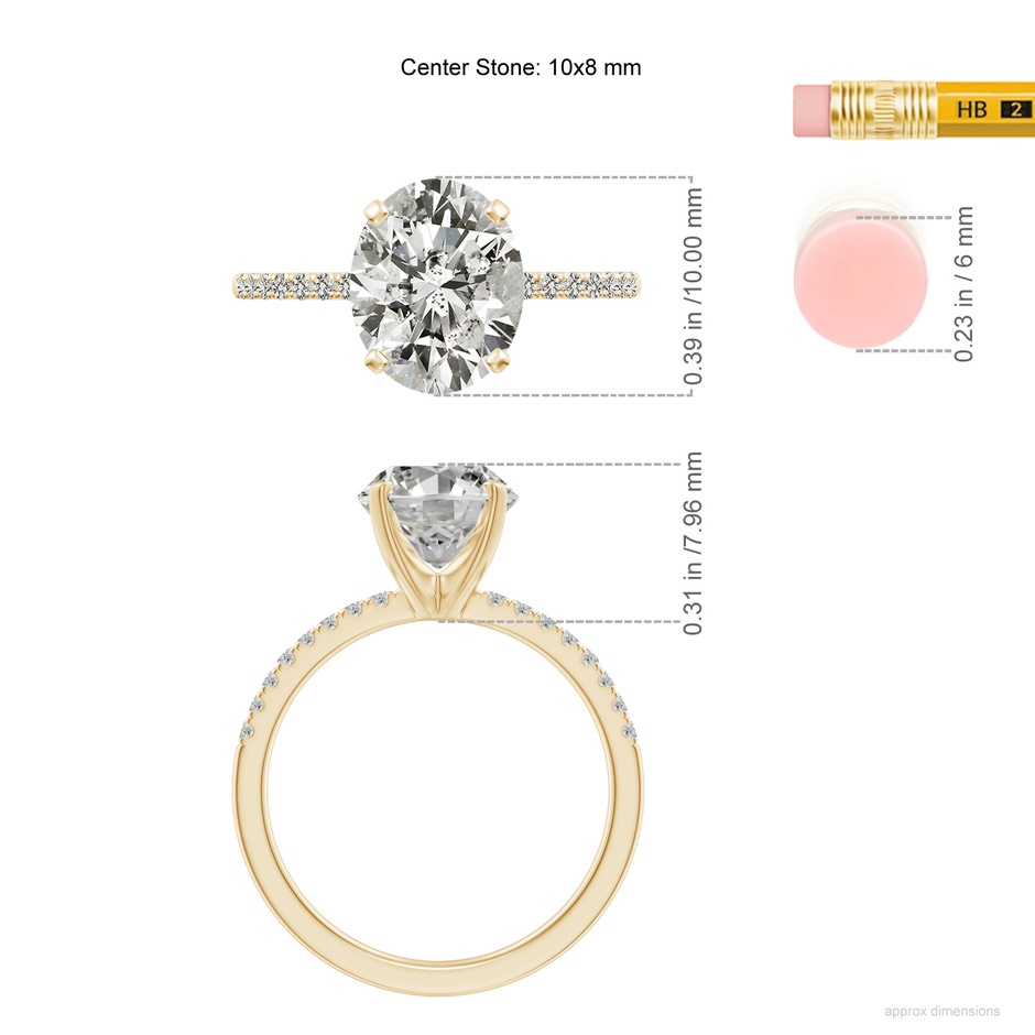 10x8mm KI3 Peg Head Oval Diamond Classic Engagement Ring in Yellow Gold ruler