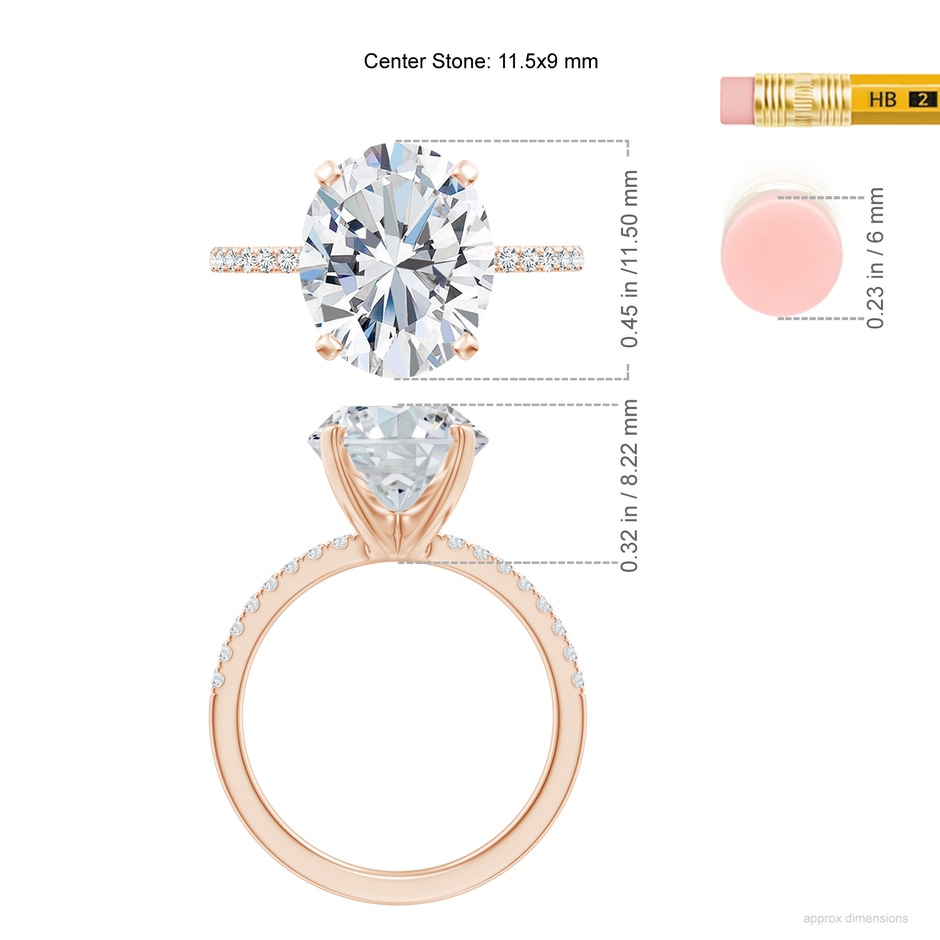 11.5x9mm GVS2 Peg Head Oval Diamond Classic Engagement Ring in Rose Gold ruler