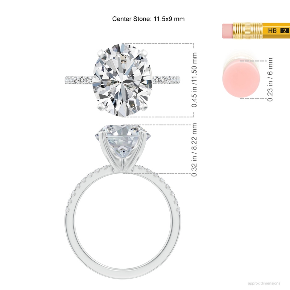 11.5x9mm HSI2 Peg Head Oval Diamond Classic Engagement Ring in White Gold ruler