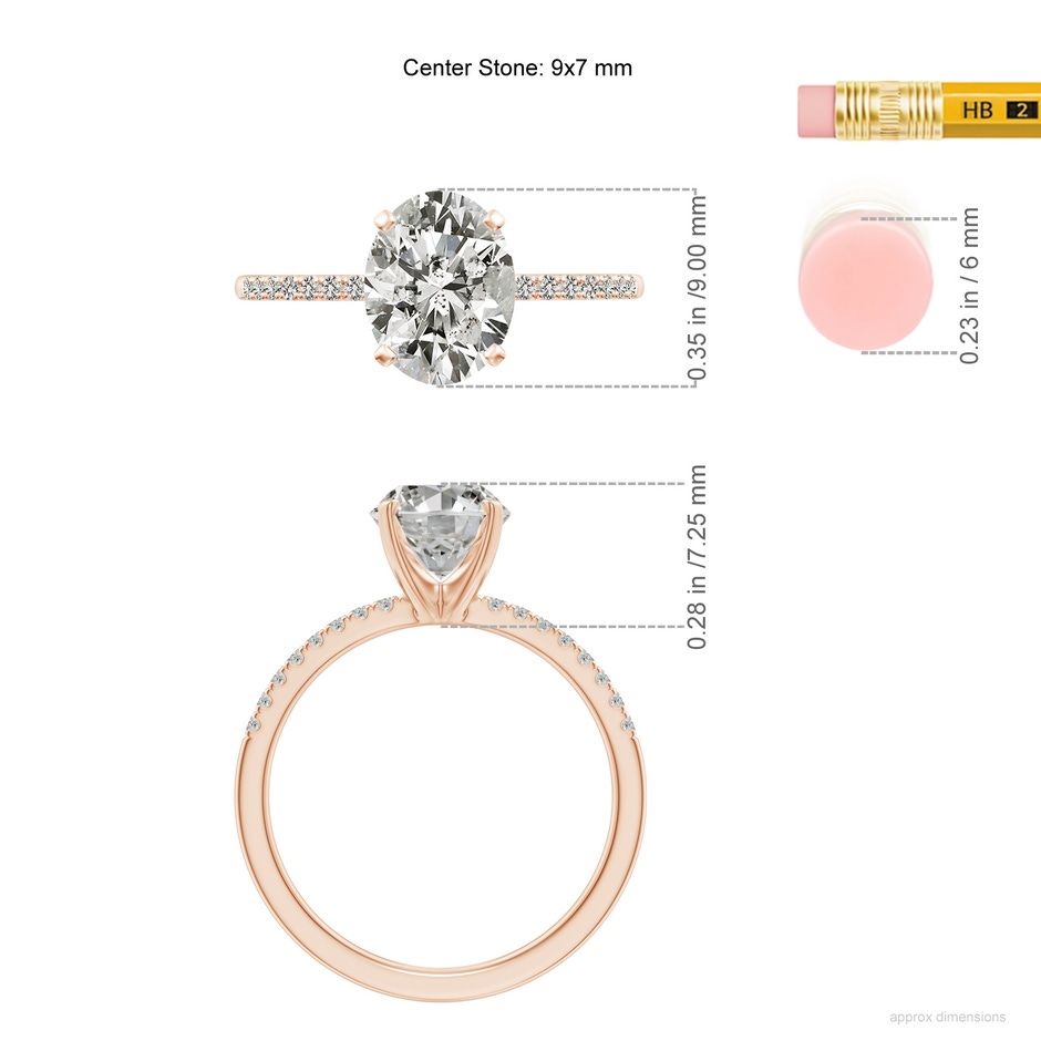 9x7mm KI3 Peg Head Oval Diamond Classic Engagement Ring in 18K Rose Gold ruler
