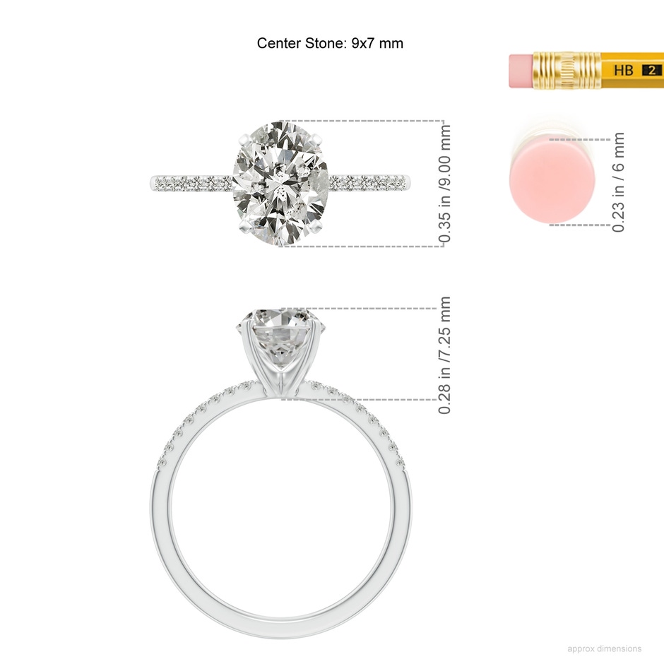 9x7mm KI3 Peg Head Oval Diamond Classic Engagement Ring in P950 Platinum ruler
