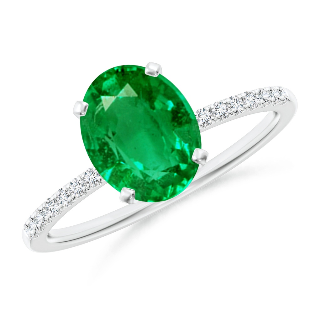 9x7mm AAA Peg Head Oval Emerald Classic Engagement Ring in White Gold