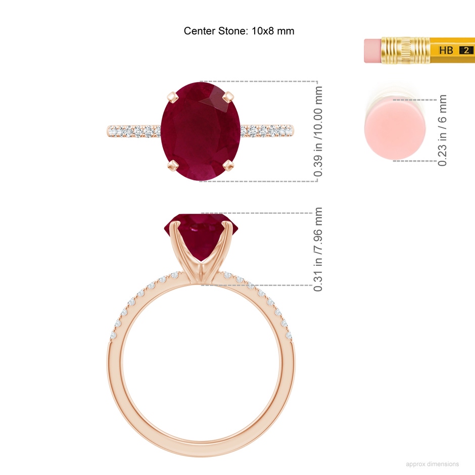 10x8mm A Peg Head Oval Ruby Classic Engagement Ring in Rose Gold ruler