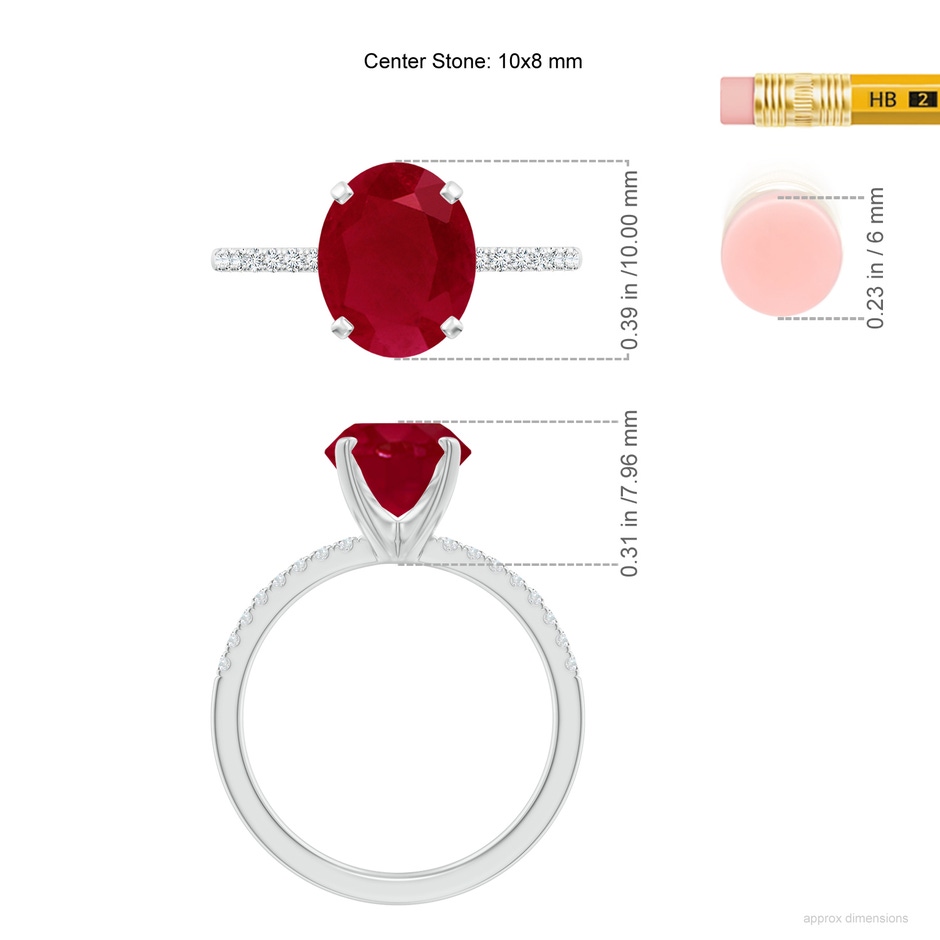 10x8mm AA Peg Head Oval Ruby Classic Engagement Ring in White Gold ruler