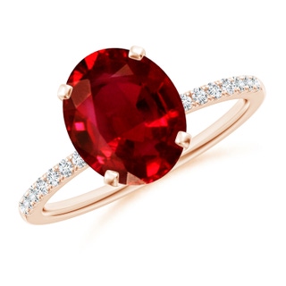 10x8mm AAAA Peg Head Oval Ruby Classic Engagement Ring in 18K Rose Gold