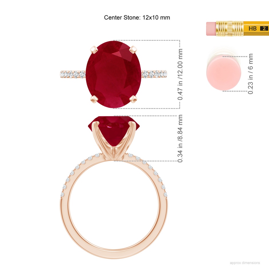12x10mm AA Peg Head Oval Ruby Classic Engagement Ring in 18K Rose Gold ruler