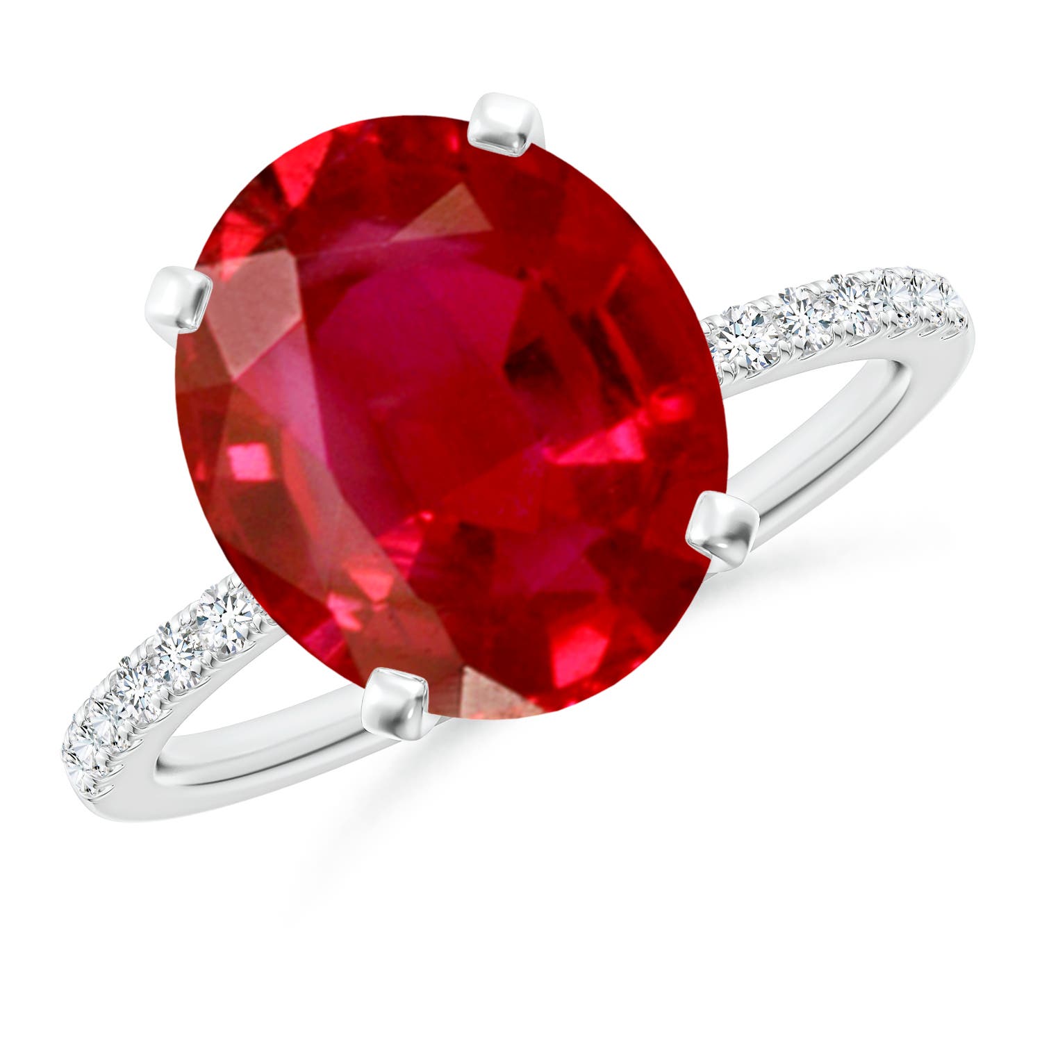 Angara 6.19 CTW Peg Head Oval Ruby Classic Engagement Ring in Platinum