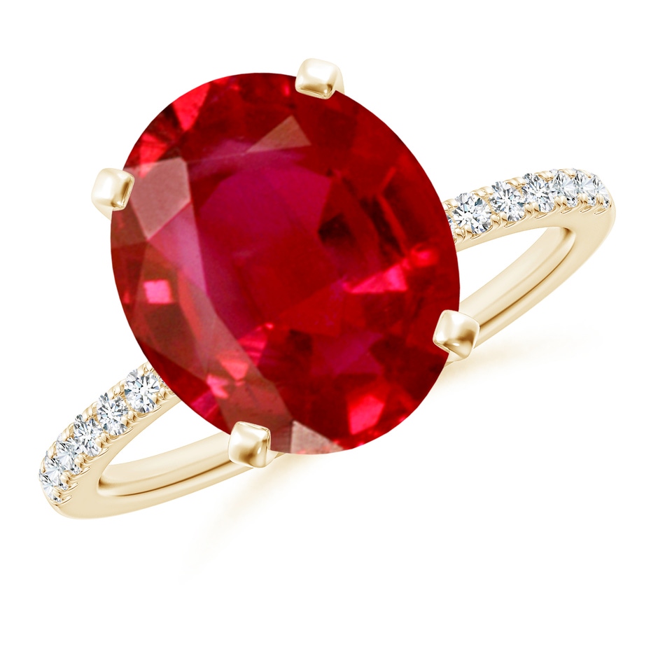 12x10mm AAA Peg Head Oval Ruby Classic Engagement Ring in Yellow Gold 