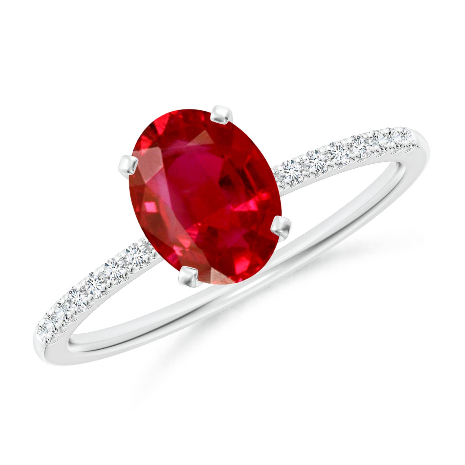 8x6mm AAA Peg Head Oval Ruby Classic Engagement Ring in 18CT White Gold