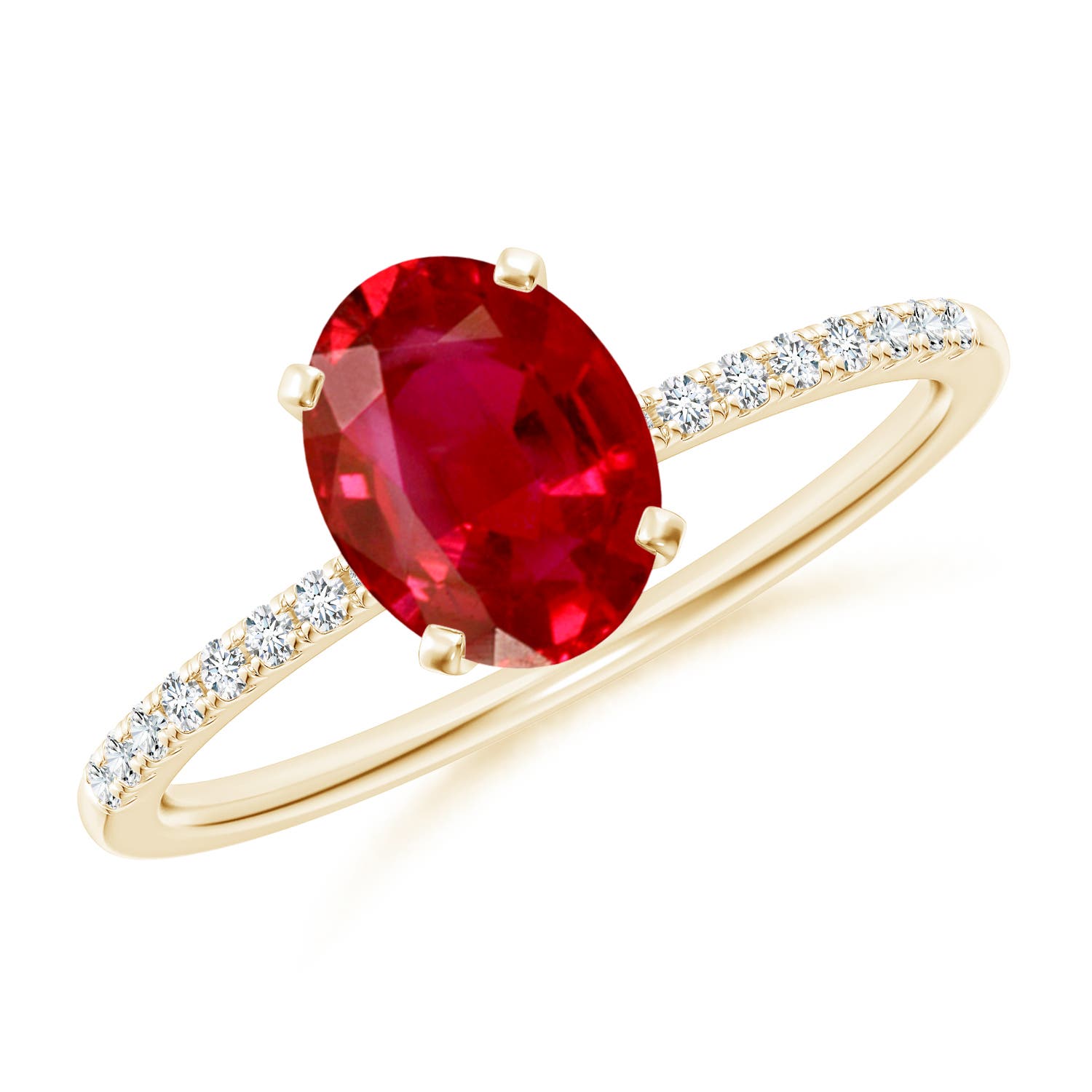 8x6mm AAA Peg Head Oval Ruby Classic Engagement Ring in Yellow Gold