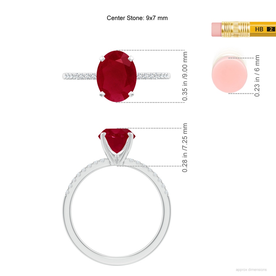 9x7mm AA Peg Head Oval Ruby Classic Engagement Ring in White Gold ruler
