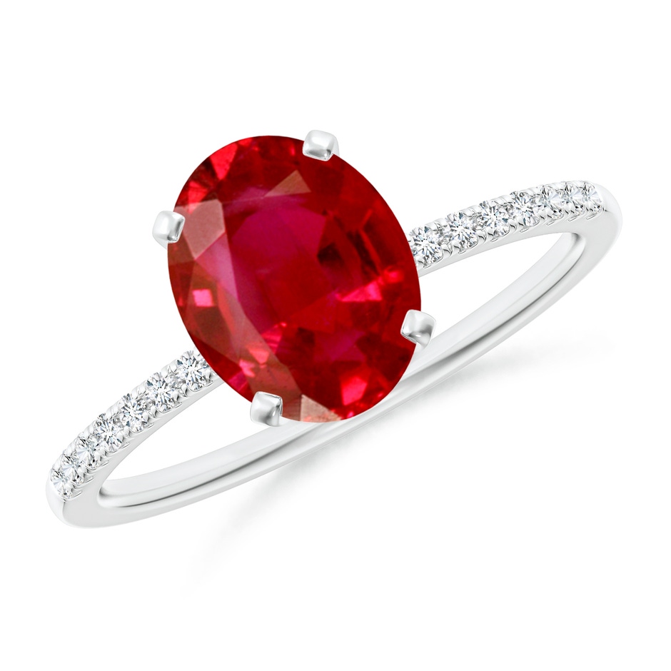 9x7mm AAA Peg Head Oval Ruby Classic Engagement Ring in White Gold 