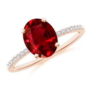 9x7mm AAAA Peg Head Oval Ruby Classic Engagement Ring in Rose Gold