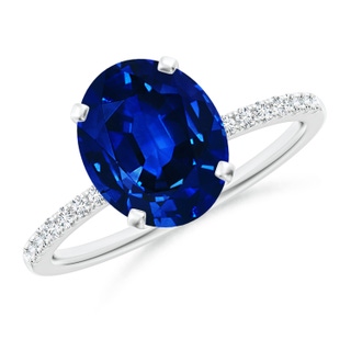 10x8mm AAAA Peg Head Oval Blue Sapphire Classic Engagement Ring in P950 Platinum