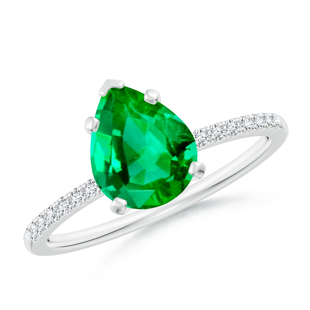 9x7mm AAA Peg Head Pear Emerald Classic Engagement Ring in White Gold