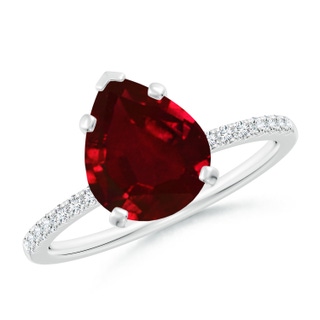 10x8mm AAAA Peg Head Pear Ruby Classic Engagement Ring in P950 Platinum