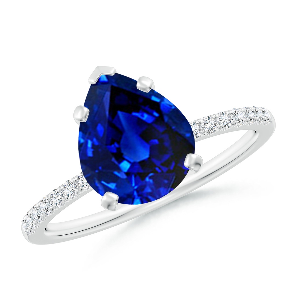 10x8mm Lab-Grown Peg Head Pear Blue Sapphire Classic Engagement Ring in P950 Platinum