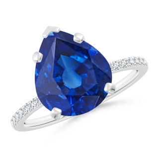 12x10mm AAA Peg Head Pear Blue Sapphire Classic Engagement Ring in P950 Platinum