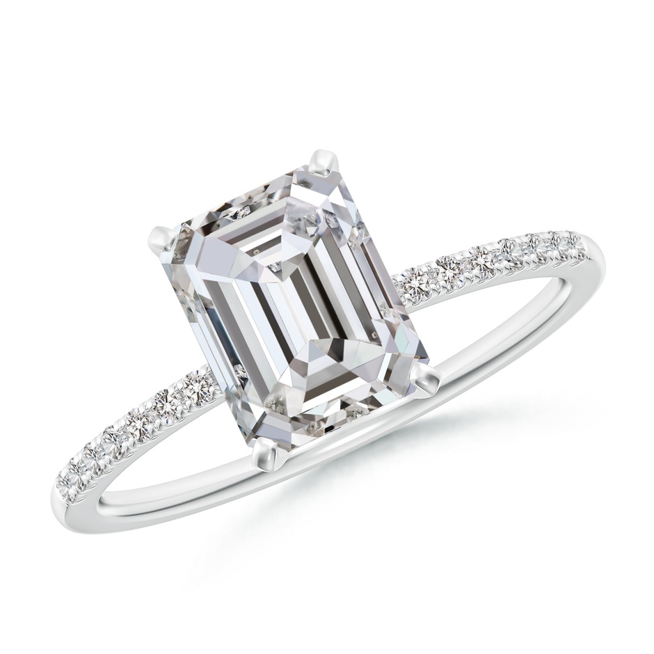 8x6mm IJI1I2 Peg Head Emerald-Cut Diamond Classic Engagement Ring in White Gold 