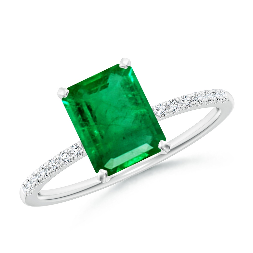 8x6mm AAA Peg Head Emerald-Cut Emerald Classic Engagement Ring in White Gold